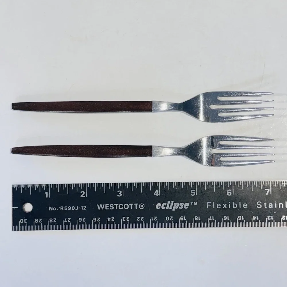 Vintage EKCO Eterna Stainless Steel Forks MCM‎ Wooden Handles Made in Japan